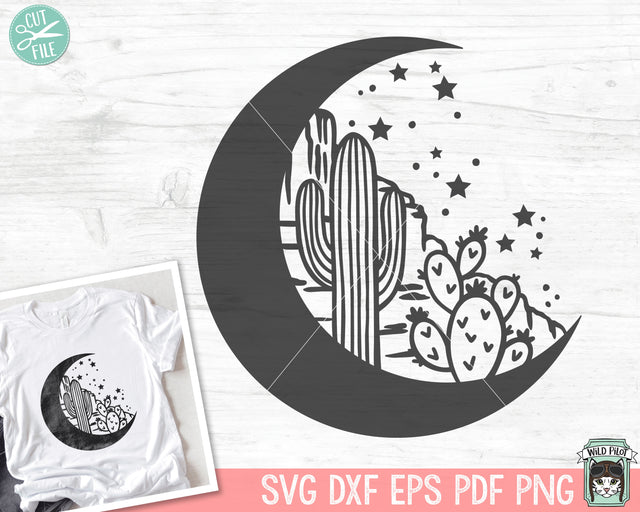 Cactus SVG Cut file, Moon SVG Cut File, Succulent SVG Cut File, Boho svg Cut File, Mountain Scene svg, Moon Cactus cut file, Mystical svg SVG Wild Pilot 