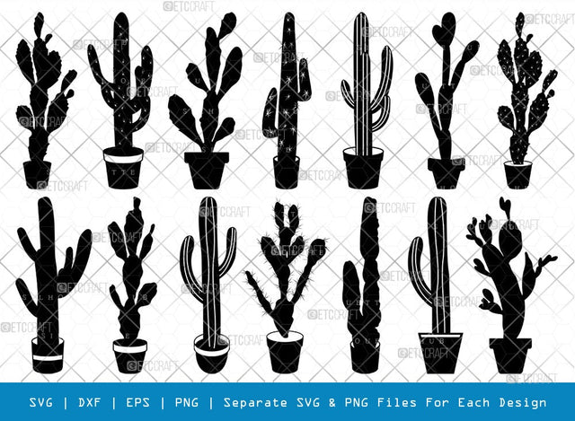 Cactus SVG Cut Files | Cactus Silhouette | Houseplant Svg | Succulent Svg | Prickly Pear Cactus Svg | Saguaro Svg | Cactus Bundle SVG ETC Craft 
