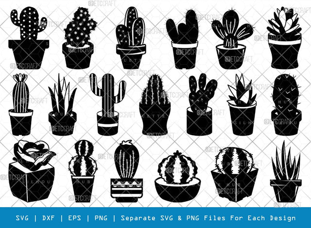 Cactus SVG Cut Files | Cactus Silhouette | Houseplant Svg | Succulent Svg | Prickly Pear Cactus Svg | Saguaro Svg | Cactus Bundle SVG ETC Craft 