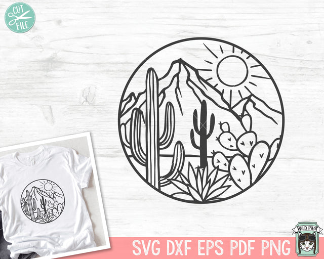 Cactus SVG file, Cactus cut file, Desert Scene svg, Cactus Scene svg, Mountain Scene svg, Cactus Patch svg, Scene cut file, Circle svg SVG Wild Pilot 