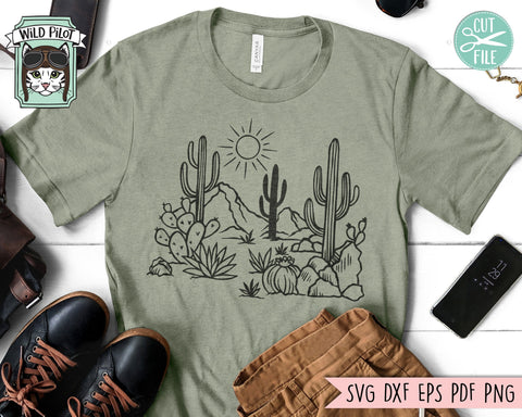 Cactus SVG file, Cactus cut file, Desert Scene svg, Cactus Scene svg, Mountain Scene svg, Western svg, Desert Scene Clipart SVG Wild Pilot 
