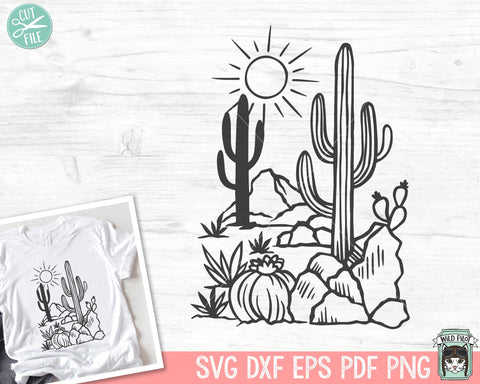 Cactus SVG file, Cactus cut file, Desert Scene svg, Cactus Scene svg, Mountain Scene svg, Western svg, Desert Scene Clipart SVG Wild Pilot 