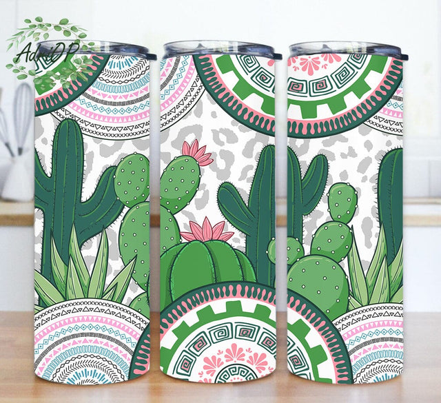 Cactus Tumbler PNG, Desert Tumbler Wrap, Succulent Tumbler Template, Leopard Print 20 oz Skinny Tumbler Digital Sublimation AdriOP 
