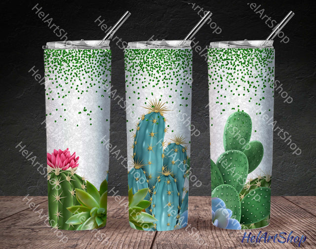 Cactus Tumbler PNG, Succulent SKINNY TUMBLER 20 Oz PNG Sublimation _HelArtShop_ 