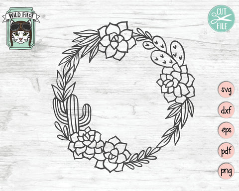 Cactus Wreath Monogram Frame SVG Cut File SVG Wild Pilot 