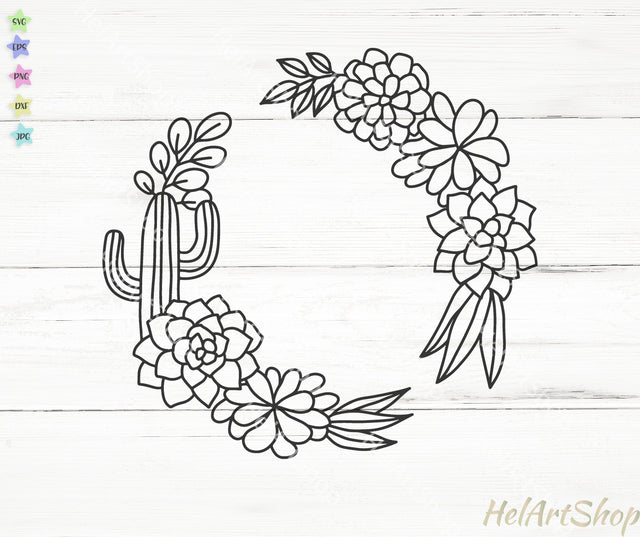 Cactus wreath svg SVG _HelArtShop_ 