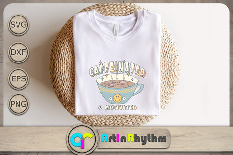 Caffeinated And Motivated Svg, Coffee Svg, Retro Groovy Svg, Funny Svg SVG Artinrhythm shop 