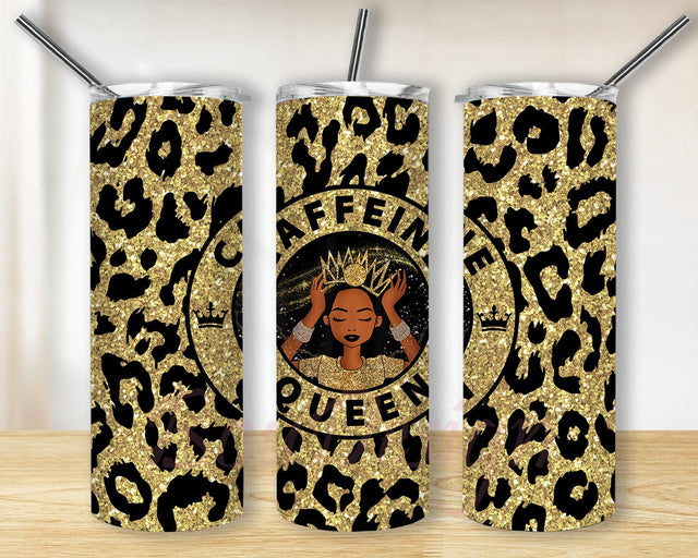 Caffeine Queen Tumbler Png, Black Queen 20oz Skinny Tumbler, Black Girl Magic Tumbler Design, Leopard Gold Glitter Tumbler Wrap, Afro Girl Sublimation Design, Digital Download Sublimation BouDesign 
