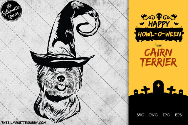 Cairn Terrier dog svg portrait clipart vector graphic art Witch hat Halloween dog Cricut cut file cuttable design SVG Loveleen Kaur 
