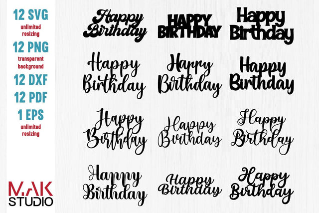 Cake topper bundle svg, Happy birthday bundle, Cake topper svg, Happy birthday svg, Cake topper dxf, Birthday svg, Birthday cake topper svg SVG MAKStudion 