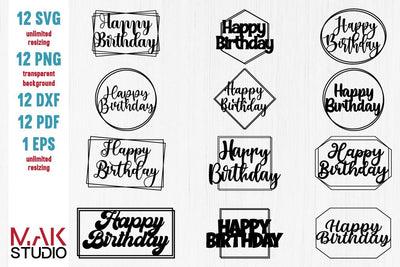 Cake topper svg bundle, Cake topper svg set, Happy birthday svg, Birthday bundle svg dxf png, Birthday cake topper bundle svg, Birthday dxf, Mini bundles SVG MAKStudion 