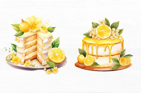 Cake with Lemon Watercolor Clipart Sublimation Regulrcrative 