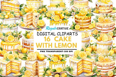 Cake with Lemon Watercolor Clipart Sublimation Regulrcrative 