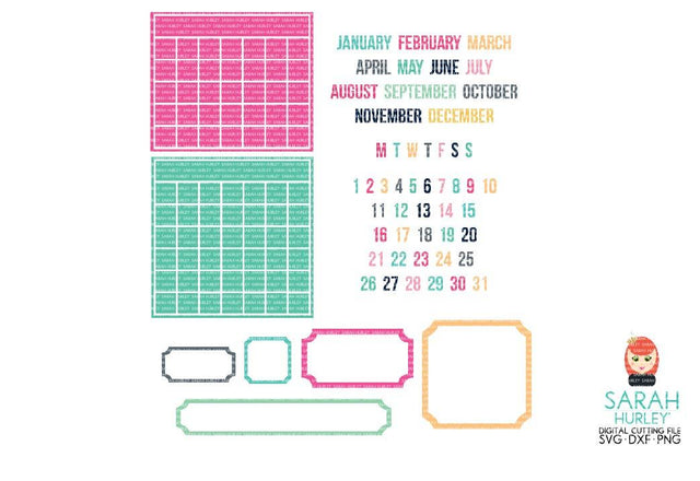 Calendar Planner Stickers SVG Sarah Hurley 