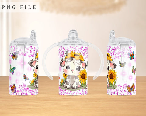 Calf Sippy Cup Wrap, 12oz Sippy Cup Sublimation Design, Little Cow Sippy Cup PNG Sublimation HappyDesignStudio 