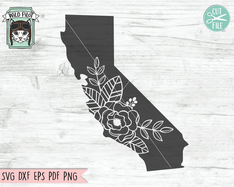 California SVG File, California State Silhouette SVG Cut File, Floral California SVG, California Flowers SVG, California Cut File, Floral State Cut File SVG Wild Pilot 