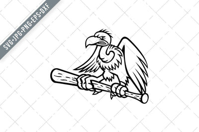 Californian Condor Clutching Perching on a Baseball Bat Mascot Black and White SVG Patrimonio Designs Limited 