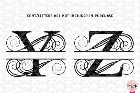 Calligraphic Swirl Split Monogram - Alphabets A to Z - EPS SVG DXF JPG PNG SVG CoralCutsSVG 