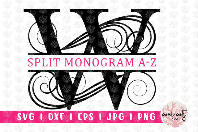 Calligraphic Swirl Split Monogram - Alphabets A to Z - EPS SVG DXF JPG PNG SVG CoralCutsSVG 