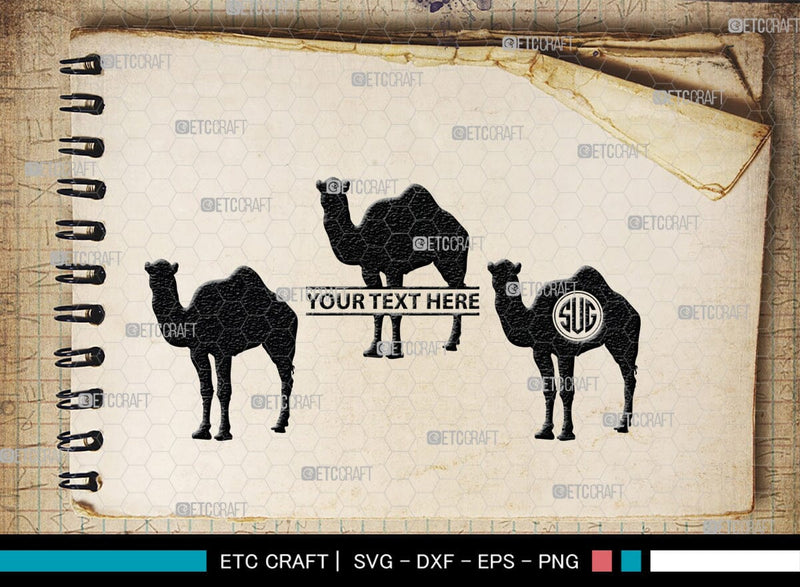 Camel Monogram, Camel Silhouette, Camel SVG, Desert Animal Svg, Black ...