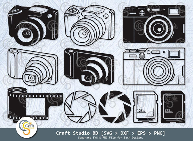 Camera Silhouette, Camera SVG, Camera Icon Svg, Film Reel Svg, Digital Camera Svg, Memory Card Svg, Camera Bundle SVG ETC Craft 