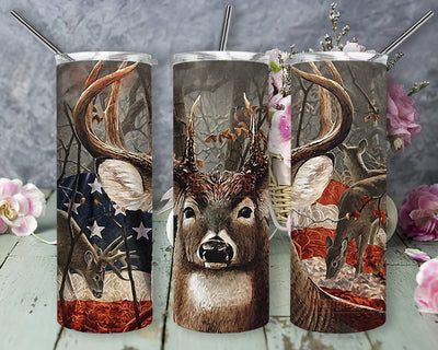 Camo Deer Hunting Tumbler Png, Deer Hunting 20oz Skinny Tumbler, American Flag Tumbler Wrap, Deer Sublimation Design, Instant Download Sublimation DesignSVG 