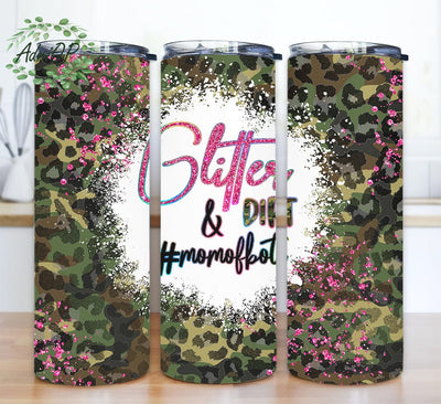 Camo Glitter And Dirt 20oz Skinny Tumbler Png, Mom Of Both, Mom Life, Mama, Camo, Leopard Cheetah Print Camo Tumbler, Sublimation Tumbler Sublimation AdriOP 
