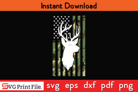Camouflage American Flag Deer Hunting SVG PNG Cut Files SVG SVG Print File 