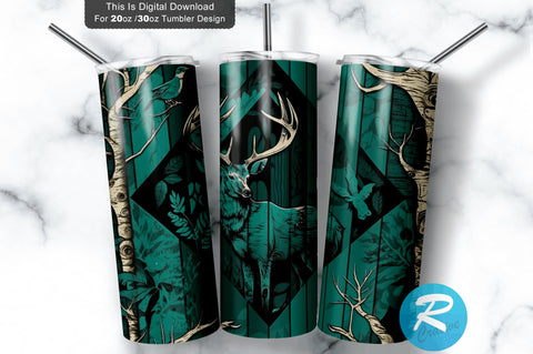 Camp Deer Teal Camo and Wood 20 oz / 30 oz Tumbler PNG Sublimation Regulrcrative 