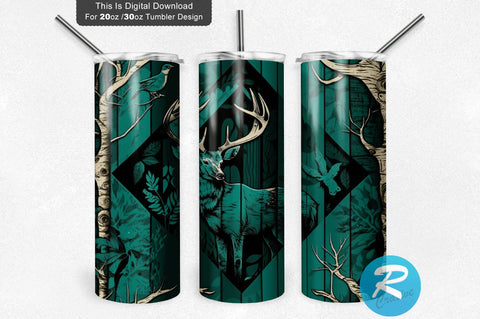 Camp Deer Teal Camo and Wood 20 oz / 30 oz Tumbler PNG Sublimation Regulrcrative 