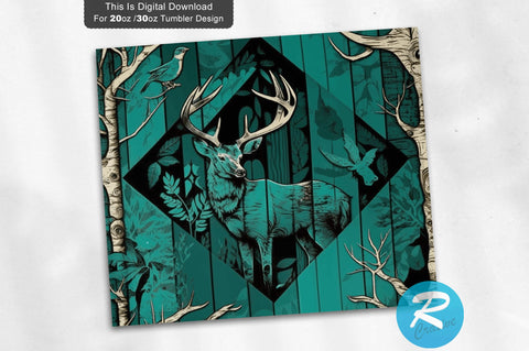 Camp Deer Teal Camo and Wood 20 oz / 30 oz Tumbler PNG Sublimation Regulrcrative 