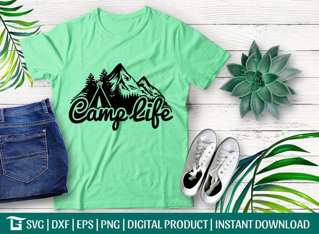 Camp Life Svg Cut File, Camping Life Svg, Happy Camper Svg, Mountain Svg, Hill Svg, Tshirt Design, SVG ETC Craft 
