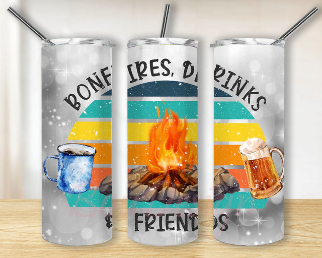 Camper Camping Bonfires And Drinking Friends Tumblers 20oz Skinny Tumbler Sublimation Designs Sublimation BouDesign 