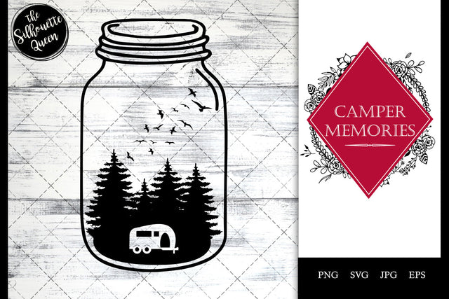 Camper Memories - Camping Van in the Forest in Mason Jar SVG SVG Loveleen Kaur 