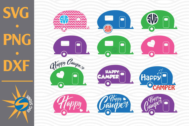 Camper Monogram, Happy Camper SVG, PNG, DXF Digital Files Include SVG SVGStoreShop 