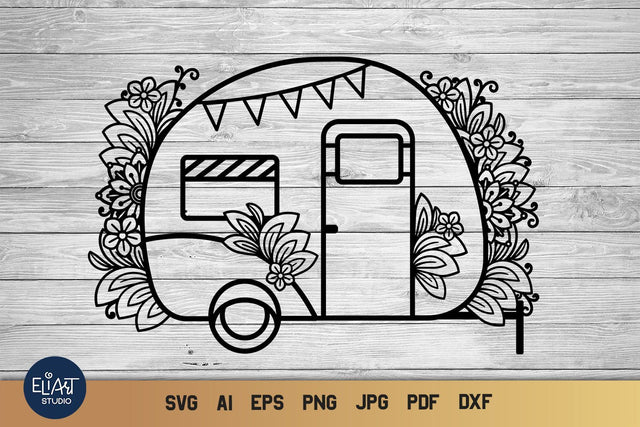 Camper SVG, Camping SVG, Camp Life SVG, Happy Camper with Flowers. SVG Elinorka 