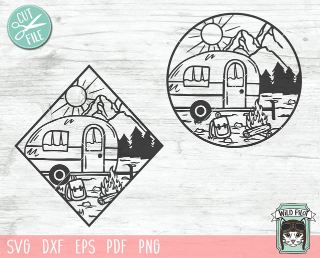 Camper SVG file, Camper cut file, Camping svg, Camping Scene svg, Mountain Scene svg, Camper Patch svg, Camping cut file, Diamond, Circle SVG SVG Wild Pilot 