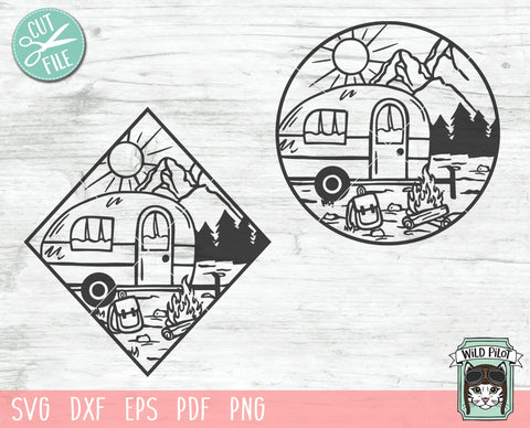 Camper SVG file, Camper cut file, Camping svg, Camping Scene svg, Mountain Scene svg, Camper Patch svg, Camping cut file, Diamond, Circle SVG SVG Wild Pilot 