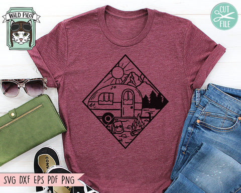 Camper SVG file, Camper cut file, Camping svg, Camping Scene svg, Mountain Scene svg, Camper Patch svg, Camping cut file, Diamond, Circle SVG SVG Wild Pilot 