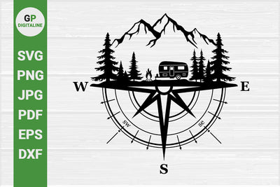 Camper SVG, Forest SVG, Compass SVG, Camping SVG, Campfire SVG, Nature SVG, Mountain SVG, Woods SVG, Wilderness SVG SVG GPDigitaline 
