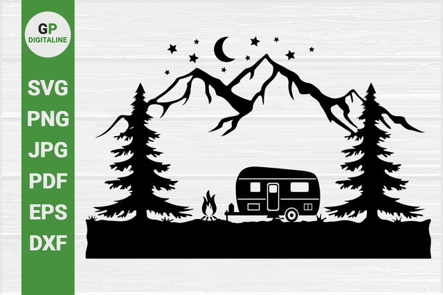Camper SVG, Wild SVG, Camping SVG, Campfire SVG, Woods SVG, Forest SVG, Pine Trees SVG, Mountain SVG, Moon SVG, Stars SVG, Sky SVG, Nature SVG, Outdoor SVG, Wilderness SVG SVG GPDigitaline 