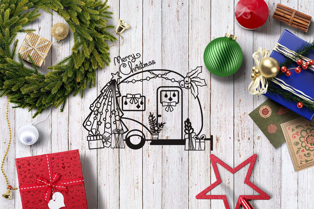 Camper SVG with Christmas Tree and Gifts, Christmas SVG Camper Van