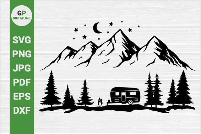 Camper SVG, Woods SVG, Camping SVG, Forest SVG, Mountains SVG, Moon SVG, Stars SVG SVG GPDigitaline 