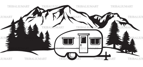 Camper trailer (mountain landscape and the forest) SVG TribaliumArtSF 