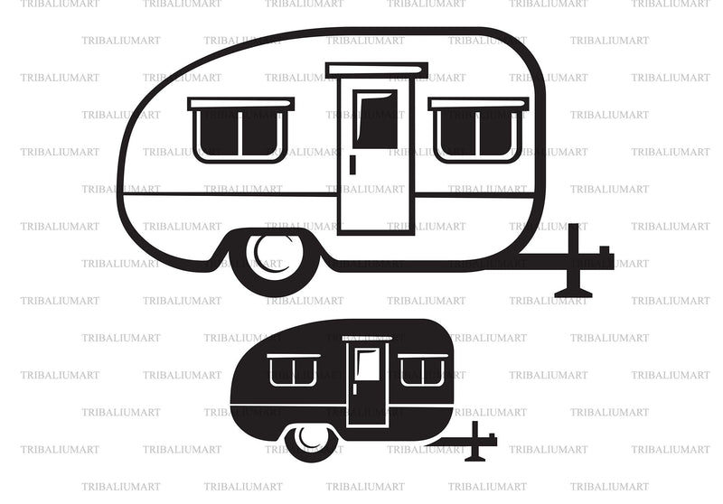 Camper trailer. Cut files for Cricut. Clip Art silhouette (eps, svg ...