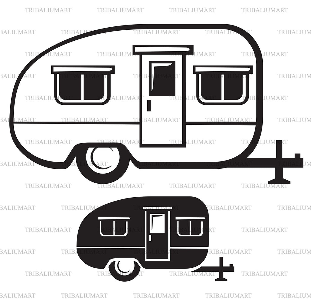 Camper trailer. Cut files for Cricut. Clip Art silhouette (eps, svg ...