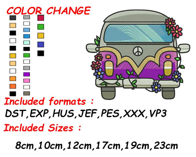 Camper Van, Instant Download, 70s Embroidery, Embroidery Design, 1970s 70s, Hippie Party Decor, 70s Pattern Embroidery/Applique DESIGNS SVG Digital Designer 