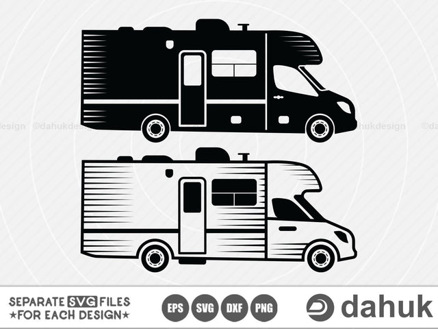 Camper van svg, Class A Motorhome svg, RV Camper, Cut file for silhouette, svg, eps, dxf, png, clipart, cricut design space, vinyl cut files SVG dahukdesign 