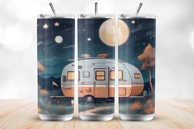Camper with Moon, Stars 20 Oz Tumbler Wrap Sublimation MockupSvgVenue 