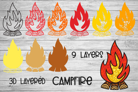 Campfire SVG, 3D Layered Bonfire SVG, Camping SVG. 3D Paper Elinorka 